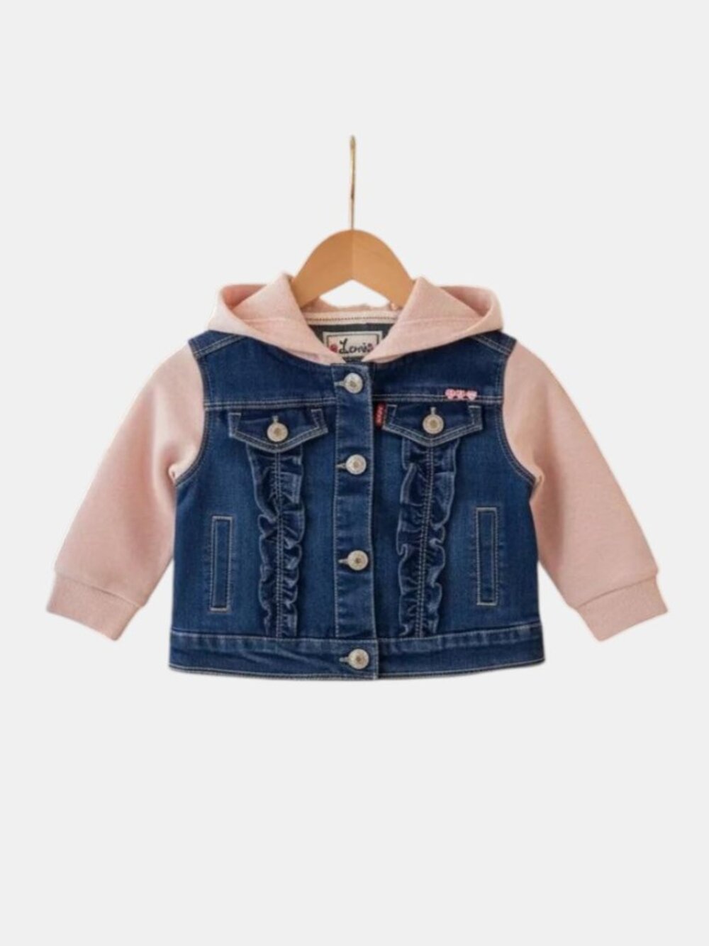 Levi's Denim & Pink Hoodie Ruffle Front Red Tab Jean Jacket  size 12 Months